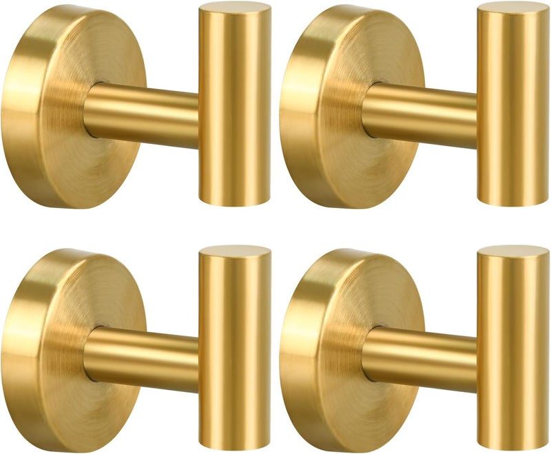 Mdvora 4 Pack Brushed Golden Towel Hooks, SUS304 Stainless Steel Bathroom Hook for Bedroom Kitchen Hotel Office - Image 1